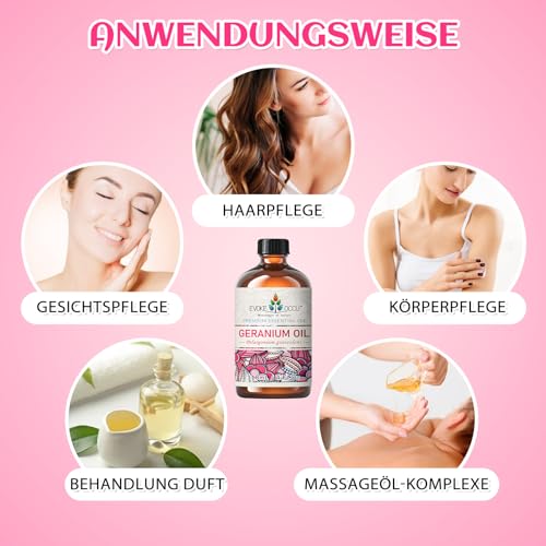 EVOKE OCCU Geranium ätherisches Öl 118ml, reines Geraniumöl für Haut Haar Massage Aromatherapie Diffusor - 4 FL Oz