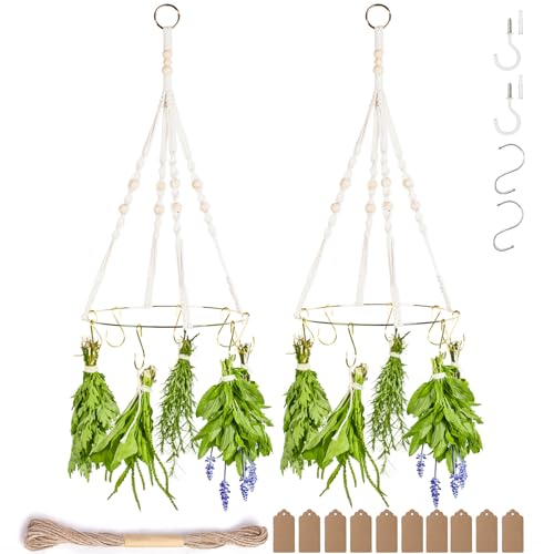 PROTITOUS 2pack Herb Drying Rack With Golden Herb Dryer Hooks, Hanging Rack With Wooden Balls, Golden Color