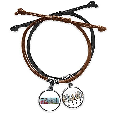 Bracelet corde main chaîne bracelet cuir Sidi avec charms Tour Eiffel Kursaal