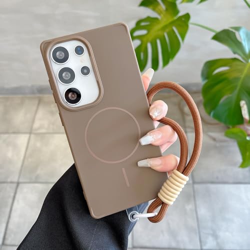 Coque antichoc Samsung S25 magnétique avec lanière amovible marron