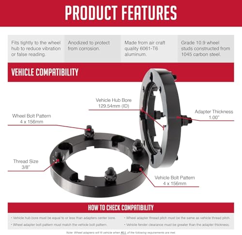 Wheel Accessories Parts 2 Pcs ATV UTV Wheel Spacers 4 on 156mm 4x156mm 1.00 Inch Thick 130mm Hub 3/8\" Thread Stud Fits Polaris - Thumbnail 4