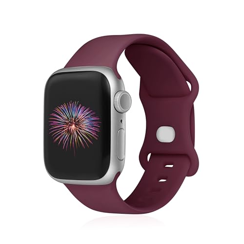 Image of Sport Bands Compatible with Apple Watch Band 38mm /40mm /41mm /42mm /44mm /45mm /49mm Women Men,Soft Silicone Strap Compatible with iWatch Ultra2 /Ultra Series10 /9 /8 /7 /6 /5 /4 /3 /2 /1 /SE Burgundy Red