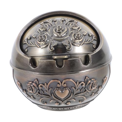 JUMPLAWN Posacenere Metallo Con Coperchio Posacenere Rotondo Creativo e Portatile Per Uso Ed Esterno Design Elegante Per Casa e Giardino Resistente Agli Urti e Facile Da Pulire