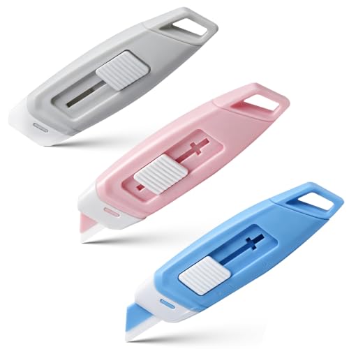 3-Pack Mini Ceramic Box Cutter Retractable Utility Knife with Safety Lock & Keychain Hole Magnetic Package Opener with Ceramic Blades for Home Office Shipping Packages (Multi)