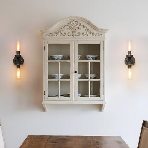 Image of Phansthy Rustic Industrial Wall Sconce Light with Tubular Clear Glass Lampshade (2-Light Sconce)