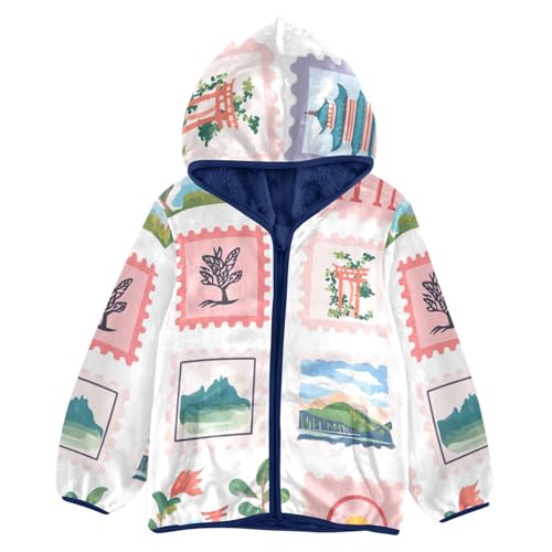 Postage Stamps Girls Fleece Jacket Girls Fall Jacket Girls Zip Up Hoodie Girls Sherpa Jacket 2-10T