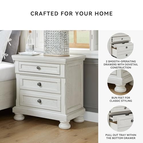 Image of Signature Design by Ashley Tall Antique White Nightstand Wood Bedside Table