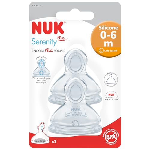 NUK   Tetinas, de Silicona, 0 6 meses, Leche espesa   Talla L   Paquete de 2 unidades