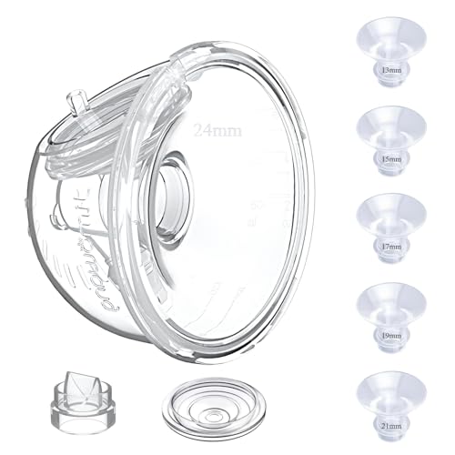Image of Full Set Milk Collector Cup Compatible with Only Momcozy S12 Pro/S9 Pro Wearable Breast Pump,Duckbill Valve Updated with Free Rotation,Extra 5pcs Flange Inserts,NOT for S9/S12,Replacement Parts,24mm
