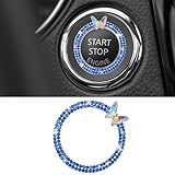 Car Butterfly Bling Ring Emblem, Car Buttons and Knobs Ring, Push to Start Button Sticker, Key Ignition Knob Ring Decorations Car Interior Decoration Accessories for Women (Blue)