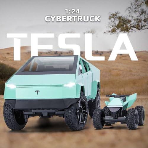 Image of MTG Metro Toys & Gift - TESLA CYBERTRUCK PICKUP WITH MOTORCYCLE | 1:24 Scale | Diecast model Metal pull back toy car for kid with Openable Doors & Light,Music Toy vehicle for kids【Colors as Per Stock】