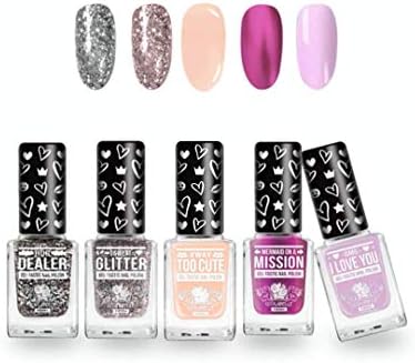 CCL Beauty Gel-Tastic Nail Polish Set Quick Drying with Metallic and Sparkling Effects with XL Brush for Easy Application (5 x 12 ml)