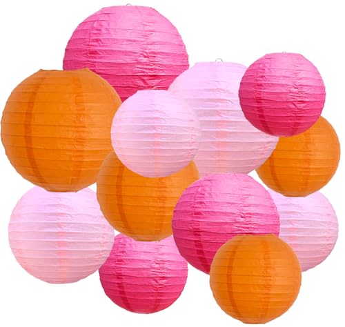 BEISHIDA Pink Orange Paper Lanterns 12Pcs 4/6/8/10 Inch Round Chinese Lamp