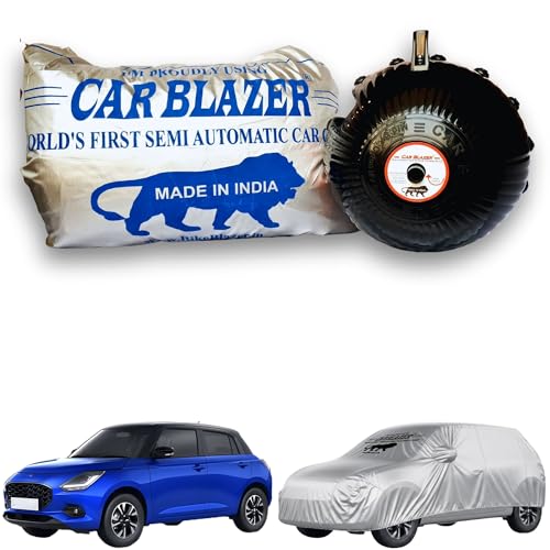 Image of CARBLAZER Portable & Semi-Automatic Full Body Car Cover - Heavy Duty Device | Water Resistant | UV Safe | Dustproof | Anti-Theft & Scratch Proof Cover Compatible for Maruti Suzuki Swift Car