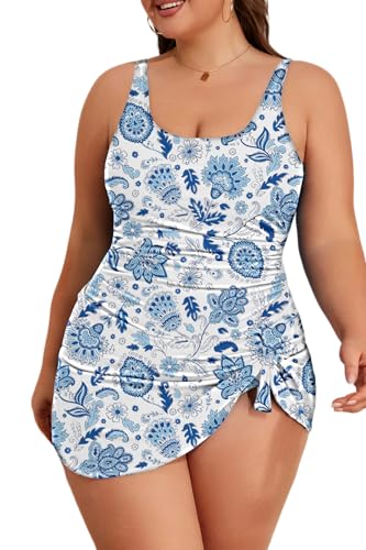 Image of Eomenie Plus Size Swimdress for Women One Piece Swimsuit Tummy Control Swim Dresses Skirt Bathing Suit