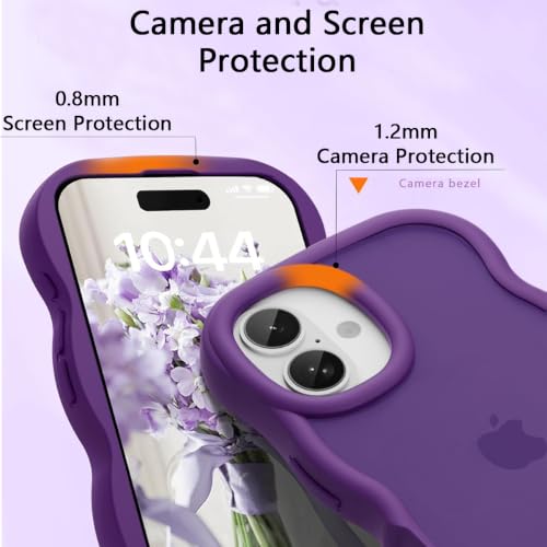 Coque iPhone 16 violette avec support et cadre ondulé antichoc