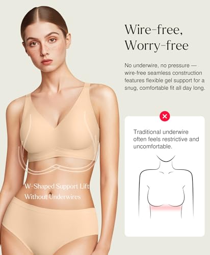 Popilush Seamless Bras for Women - Wireless Comfortable Push Up Bralettes Full Coverage Bra Support Bra Deep V Everyday Bras2