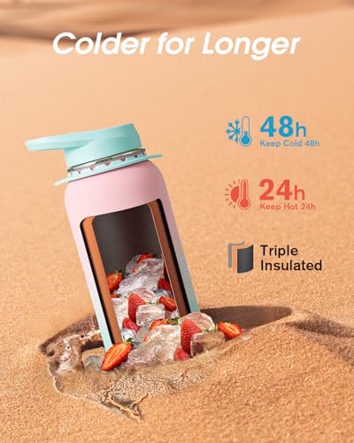 Image of Coolflask 40 oz Water Bottle Insulated Stainless Steel with Strap