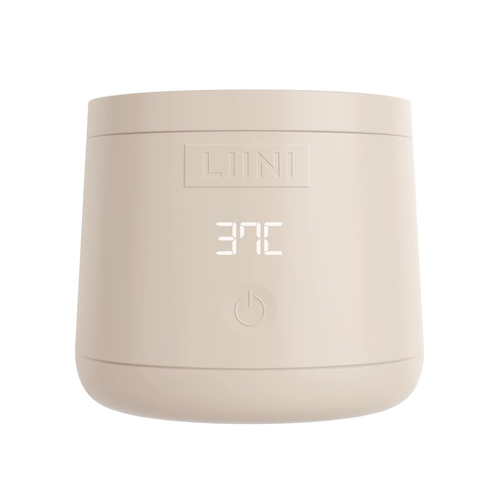 LIINI® 4.0 PRO Flaschenwärmer mit Akku, 75W, beige – IP66 staub- & strahlwassergeschützt, 4 Stufen 37/40/45/50°C, Akku 15.000 mAh, unterwegs & zuhause, USB-C Aluminium-Kabel 150 cm, BPA-frei, CE/RoHS