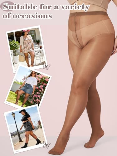 Image of Plus Size Sheer Black Tights for Women T-Crotch 20D Ultra Thin Pantyhose High Waist Stockings 2 Pairs