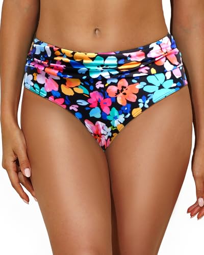 Image of Tempt Me Women Mid Rise Bikini Bottoms Full Coverage Swimsuit Ruched Scrunch Swim Bottom