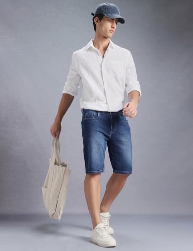 Image of INKD Men's Denim Shorts for Men - Mid-Rise | Cotton Rich | Regular Fit (Available in Plus Sizes)