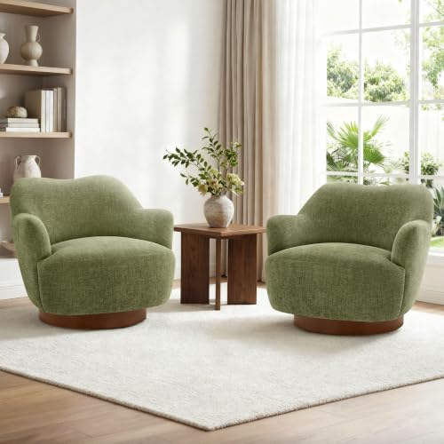Image of KISLOT, Swivel Accent Chair, Arm Chair with Wooden Base, Sage Green