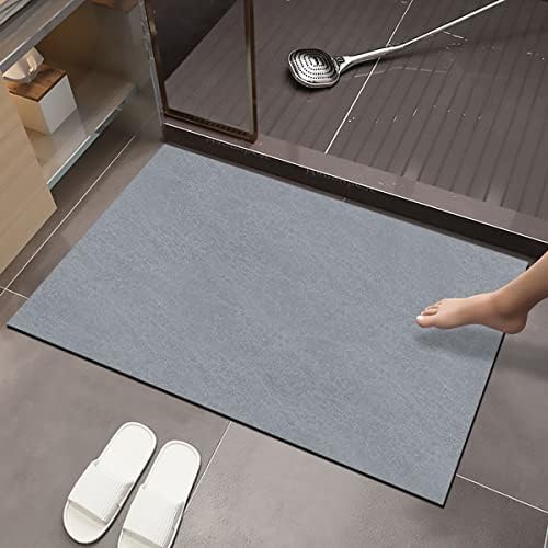 LRKOAYJGO Bath Mats for Bathroom Non Slip, Diatomaceous Earth Bath Mat, Thin Bathroom Rugs Fit Under Door, Quick Dry Water Absorbent Bathroom Mat in Front of Bathtub(16x24, Grey)