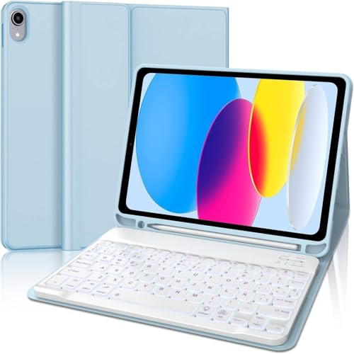 Ya en manzanajugosa.com: WINCHKING Funda Teclado para iPad 11 Generación A16 2025/10 Generación 2022 (11/10.9 Pulgadas), Bluetooth Magnéticamente Teclado para iPad 10 Gen, Retroiluminado De 7 Colores, Azul Cielo