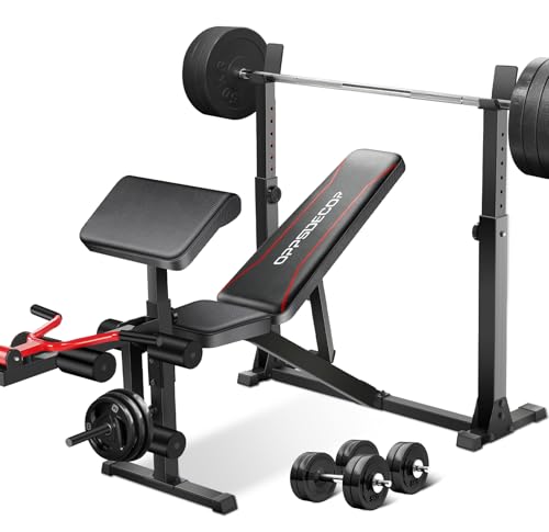 OPPSDECOR 900LBS Weight Bench Set Squat Rack Preacher Curl