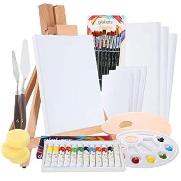 Store2508 Complete Acrylic Paint Set 36 Piece Professional Painting Set Includes Mini Easel, 6 Canvas, Paint Tray, Painting Knives, 10 Paintbrushes and More, Multicolor