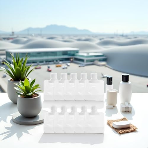10Pcs Transparent Portable Fluid Packing Bags,New Travel Size Refillable Empty Squeeze Pouch, Premium Clear Travel Pouches for Toiletry, Lotion Shampoo Shower Gel Squeezable Bags (30ml),Bag and Cases