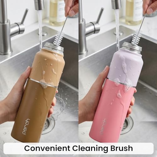 Image of Perch Magic ISI Certified Stainless Steel Water Bottle 1 Ltr | Fridge Bottle with Sipper Cap & Straw | Single Wall | BPA Free | Lightweight | For Home, Office, Gym, Travelling Set of 2 (Brown & Pink)