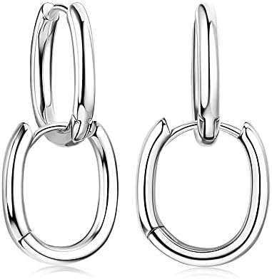 Gold Cubic Zircon Hoop Earrings 925 Sterling Silver Rectangle Huggie Hoop Earrings Lightweight Paperclip Link Chain Earrings for Women