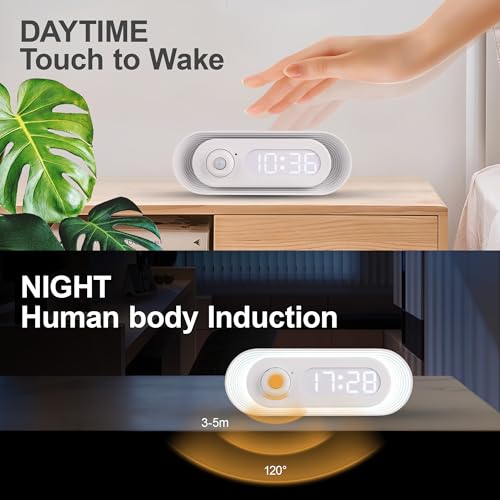 Image of Night Light, time Display, Human Sensor, Automatically Turn on and Off, Smart Night Light for Kids,Bedroom,Bathroom,Stairs, White