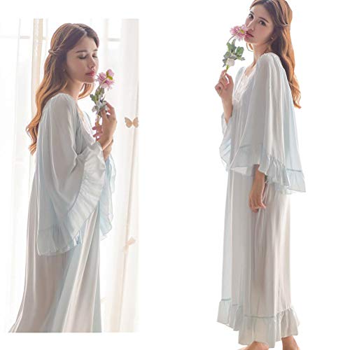 Ladies Nightgown Women Vintage Nightdress Romantic Classic Princess Night Robe Sleepwear (Blue) #TOP3