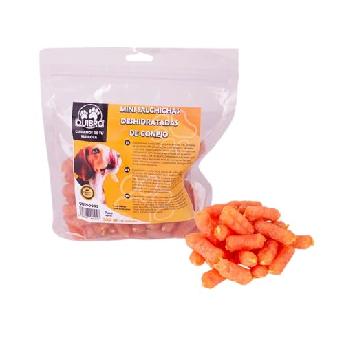 Quibropets Mini Salchicha Deshidratada de Conejo - Chuches para Perros, Recompensas Naturales Sin Cereales, Snacks para Mascotas, Premios Deshidratados, 530g