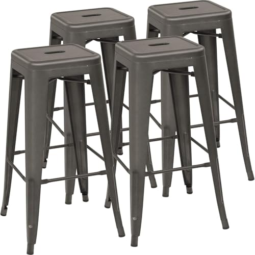 Image of Devoko Metal Bar Stools 30 inch Indoor Outdoor Stackable Barstools Modern Style Industrial Vintage Counter Bar Stools Set of 4 (30 inch, Gun)