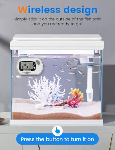 Aquarium Thermometer Kabellos, Mini Wasserthermometer Digital, digitales LCD-Wassertemperatur-Thermometer für Aquarium, Aquarium, Meeresreptilien, Terrarium (weiß)