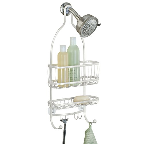 iDesign – 61974 York Metal Wire Hanging Shower Caddy, Extra Wide Space for Shampoo, Conditioner, and Soap with Hooks for Razors, Towels, and More, 10″ x 4″ x 22″, Pearl White