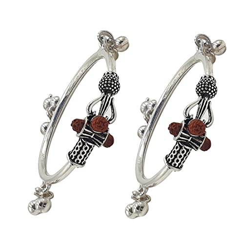 Image of Sahiba Gems Exclusive Silver Baby Kada /Bangle Rudraksh Trishul Design (Chandi Kada) ~ Fit upto 1.50 Years Babies