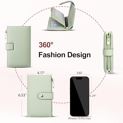 Image of yiijay Womens Wallet RFID Blocking Vegan Leather Trifold Clutch Credit Card Holder Ladies Travel Wallet Purse with Pen Holder, Green