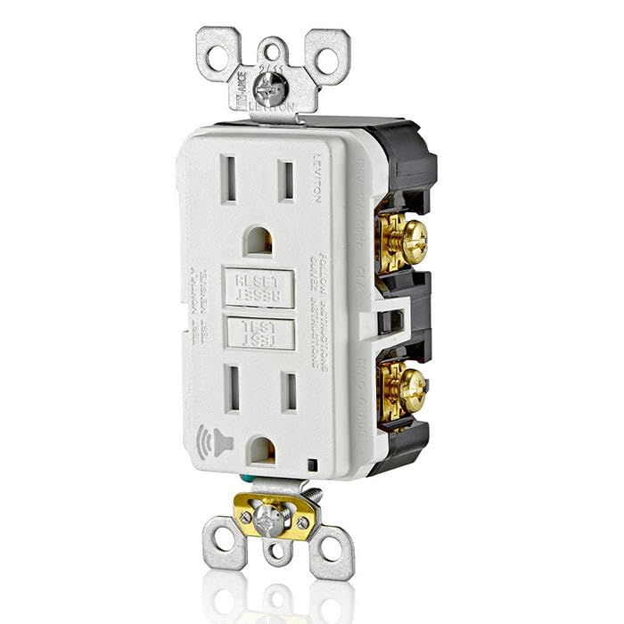 Image of Leviton GFCI Outlet with Audible Alarm, 15 Amp, Self Test, Tamper-Resistant with LED Indicator Light, Great for Refrigerators in Garages, GFTA1-W, White