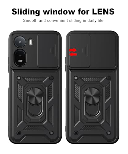 Image of Tough Armor Bumper Back Cover for Mi Redmi A7 Pro 5G / Poco C85X 5G | Sliding Camera Cover, Kickstand & Ring Holder 360 Degree Protection Cover for Redmi A7 Pro 5G / Poco C85X 5G - Black