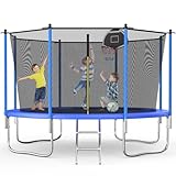 Tranpoline12FT Tranpoline with Safety Enclosure Net,Tranpolines with Basketball Hoop,Outdoor Tranpoline and Tranpolines for Kids and Adults for Backyard Park-ASTM Approved