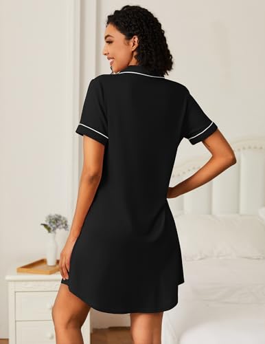 Ekouaer Nightgowns for Women Bamboo Viscose Sleep Shirts Button Down Night Shirt Short Sleeve Boyfriend Pajama Dress3