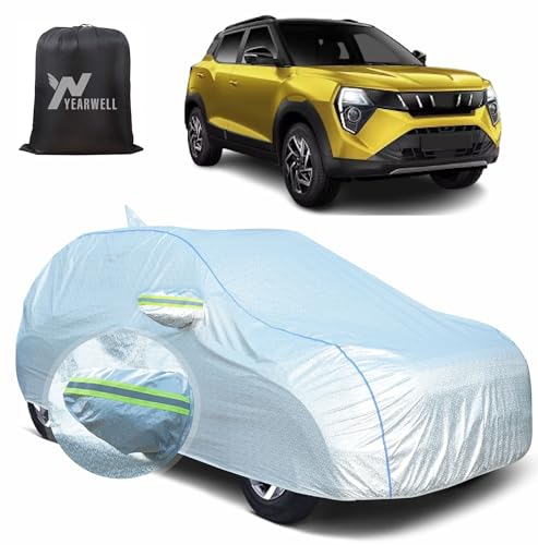 Image of Car Body Cover for Mahindra XUV 3XO, 100% Waterproof, Heat-Resistant with Mirror & Antenna Pockets, Soft Cotton Lining, Triple Stitched, Green Reflector (Reflective Silver)