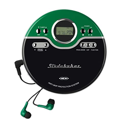 Studebaker Green Retro Portable CD Player | CD-R/RW MP3 Playback | Programmable Personal CD Player |