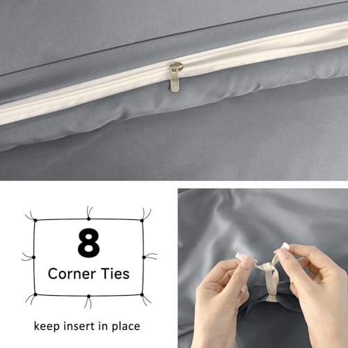 Image of Mejoroom Gray Duvet Cover Full - Bedding Sets Full - Soft and Breathable Comforter Cover with Zipper Closure, 3Pieces, 1 Duvet Cover (80x90) and 2 Pillow Cases(20x26)