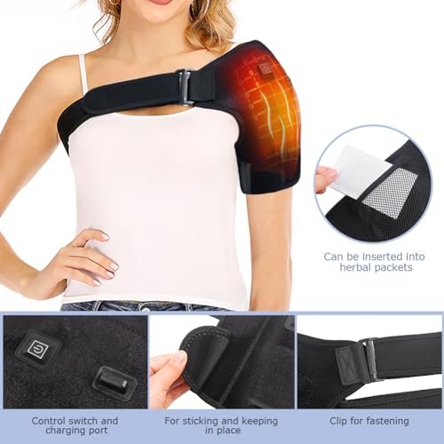 Heated Shoulder Support Brace Compression Support Wrap Belt Arthritis Joint Injury Pain Relief Arm Support Neck Shoulders Breathable Heating Pad Protective Brace Adjustable Strap Rotator Cuff - Image 3